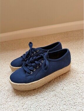 Wild Pair Navy Canvas Platform Espadrille Sneakers Women's Lace Up Shoes